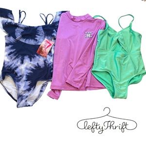 Girls Swimsuit Bundle Rashguard + One-Piece Swimwear Size 10